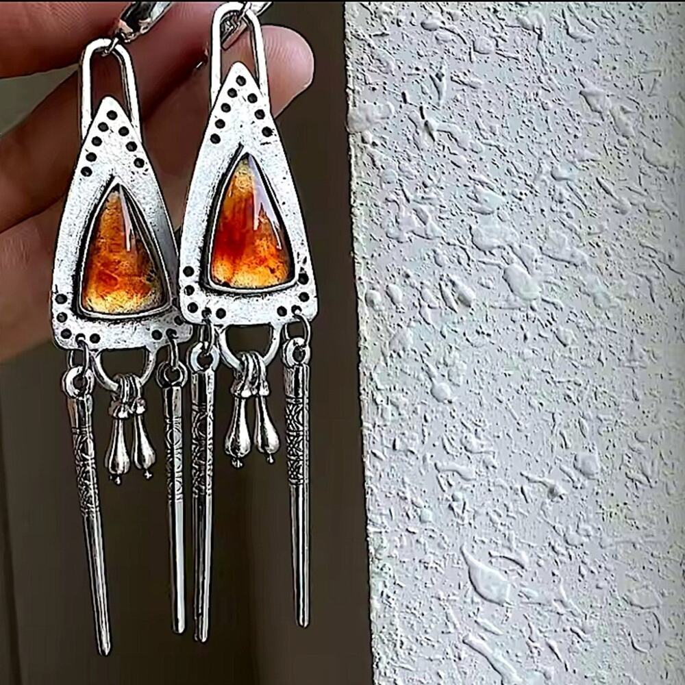 Boho Fringe Citrine Zircon Drop Earrings Vintage Women Wedding